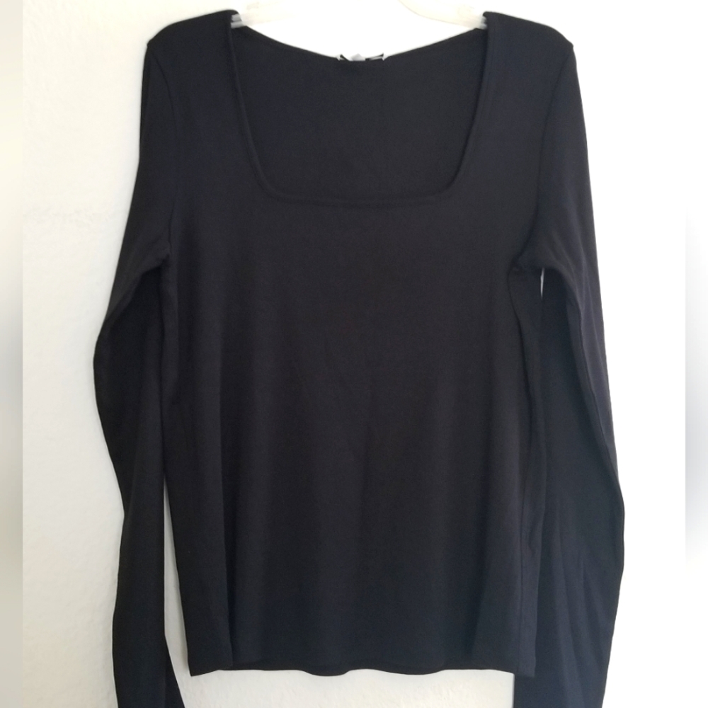 VINCE Cotton Square Neckline Long Sleeve Top Size S Small Black - Picture 1 of 4